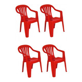 Kit 4 Cadeira De Plástico Bela Vista Vermelha C/ Braço - Mor