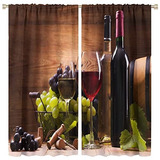 Cortinas De Cocina De Vino, 2 Paneles, Copas De Vino Tinto Y