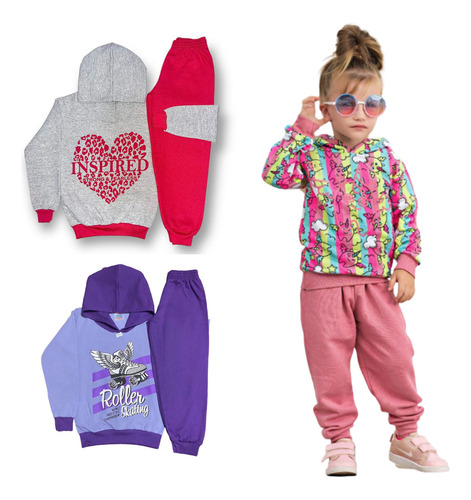 4 Conjunto Infantil Inverno Feminino Roupa Frio Moletom 