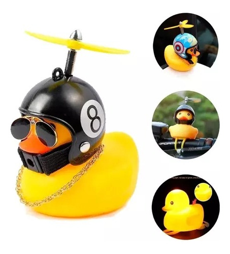 Patito Pato Con Casco Luz Lentes Cadena Para Carro Bicicleta