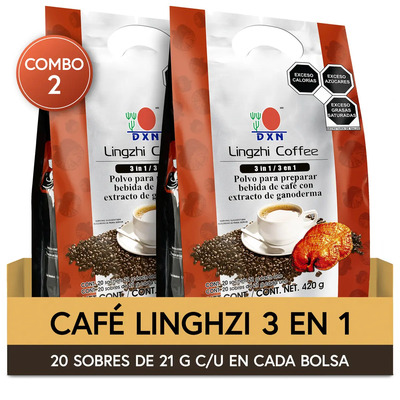 DXN Lingzhi Coffee 3 en 1 | Café con Crema Instantaneo Soluble Potenciado con Ganoderma Lucidum Reishi | Cafe con Hongos Adaptogenos | Delicioso y Cremoso Instant Mushroom Coffee | 20 Sobres | Meses sin interés