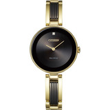 Reloj Citizen Axiom Two-tone Original Mujer Time Square Color De La Correa Dorado/negro Color Del Fondo Negro