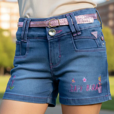 Short De Mezclilla Stretch Capibara Bordado Rosa | Meses sin interés