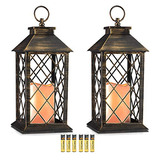 Farol Decorativo Vintage Tono Dorado Cepillado De 14  T...