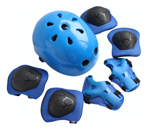 Kit Casco Protección Niños Rodilleras+ Muñequeras+coderas Color Azul Talla 3 Años-12 Años