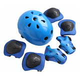 Kit Casco Protección Niños Rodilleras+ Muñequeras+coderas Color Azul Talla 3 Años-12 Años