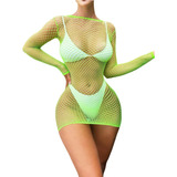 Bodystocking Vestido Saída Praia Sobreposição Arrastão Mod05