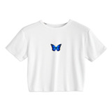 Crop Top Blanco Algodon - Mariposa Azul Aesthetic Tumblr