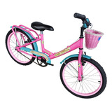 Bicicleta Playera Infantil Danger Paseo Lady Flowers R20 1v Frenos V-brake Color Rosa/verde Con Pie De Apoyo  