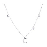 Collar - Gargantilla De Plata De Ley Con Luna Y Estrellas De