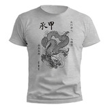 Remera Dragon Japones Oriental Dibujo Gris Melange