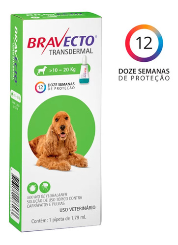 Antipulgas Bravecto 10a20kilos Transdermal Cães - Original
