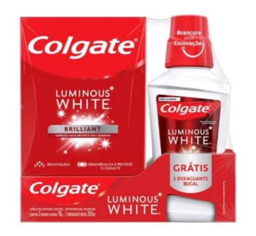 Kit Colgate Luminous White C3 Cr Dent 70g E 1 Enxag Buc250ml