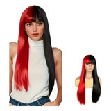 Pelucas Larga Lisas Cabello Mitad Negra/roja/plata/azul/rosa