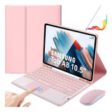 Funda Con Teclado+mouse+lápiz Para Galaxy Tab A8 10.5'' Rosa