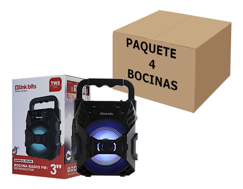 Bocina Bafle Negra Usb 3.7v Tws 3in Fm 5w Luz Multicolor 4pz