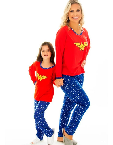 Pijama Mãe E Filha Coração Feminino Longo De Inverno Fechado