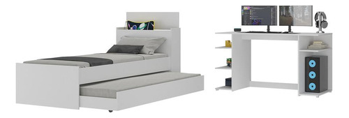 Conjunto Quarto Bicama Baú E Mesa Gamer Multimóveis Mp4116 Cor Branco