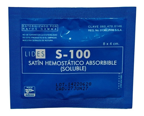 Satín Hemostático Absorbente Soluble Lides S-100 Por Pieza