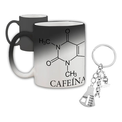 Taza Magica Molecula Cafeina Quimica Con Llavero Negro Cafeína | Meses sin interés