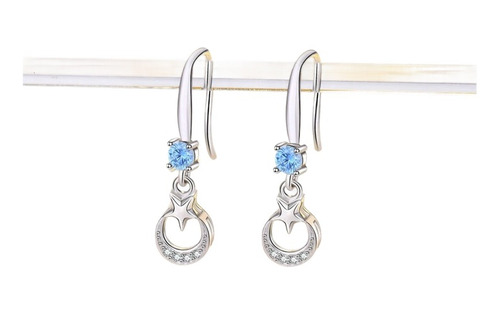 Aros Pendientes Colgantes Plata 925 Cristal Azul O Rosa 