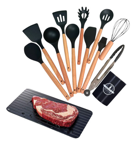 Kit 12 Peças Utensílios De Cozinha + Tábua Descongelante