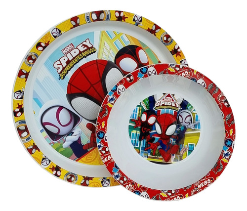 Set De Plato Playo Y Hondo Infantil Spiderman Orig Cresko