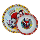 Set De Plato Playo Y Hondo Infantil Spiderman Orig Cresko