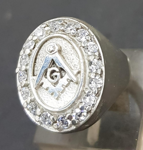 Anillo Masonico Plata Con Piedras 2,2 X 1,7 11 Gr Art 1106