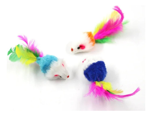 Juguete Raton Para Gato Con Plumas Peluche Kit X 3 Unidades