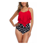 Dama Trajes De Baño Bikini Floral Sólido Talle Alto Mujer .t