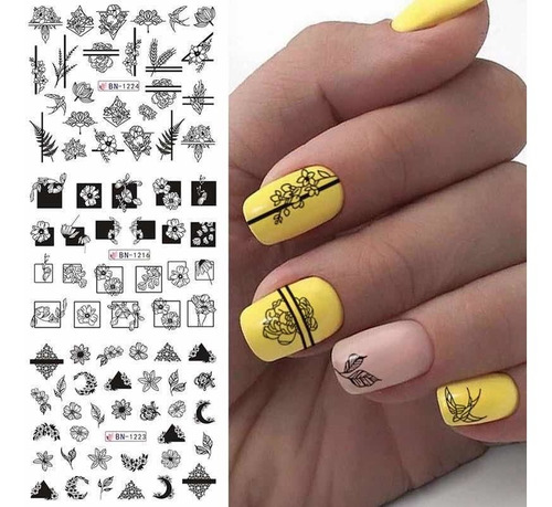 Tatuajes De Agua Para Las Uñas 12 En 1 Stickers Flores¿¿