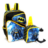 Mochila Infantil Batman 3 Bolsos Costas Grande  Lancheira Cor Preto