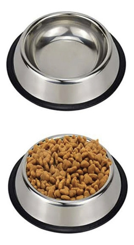 2pz Plato Tazon Comedero Mascota Gato Perro Acero Inoxidable