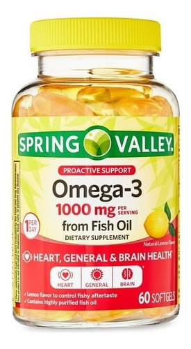 Omega-3 1000mg 60 Capsulas Fish Oil Spring Valley Salud Sabor Lemon