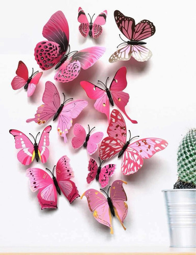 Set 12pz Mariposa Rosa Fucsia Decorativo Pegatina 3d