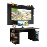 Mesa Para Computador Gamer E Painel Tv Madesa - Preto