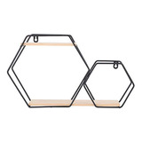 Estantes Flotantes Hexagonales De Pared, Moderno Metal Negro