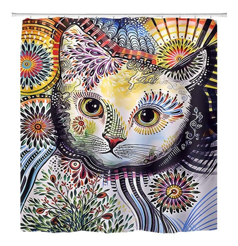  Japanese Cat Shower Curtain Colorful Kitty Flower Fabr...