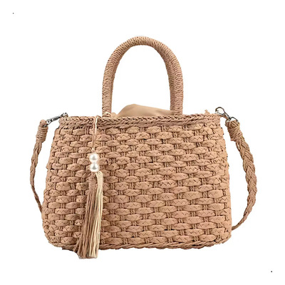 Bolsa Praia Feminina Palha Transversal Com Alça Verão Férias Cáqui Lisa Níquel | Frete grátis