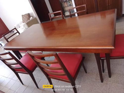 Comedor De 3 Piezas Con 6 Sillas En Madera Fina. De Los 70's