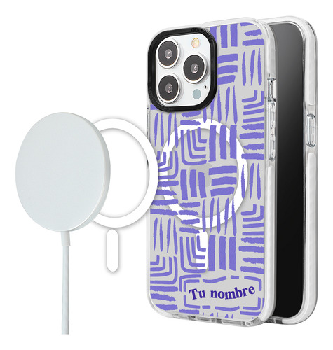 Funda Para iPhone Magsafe Mujer Rayas Abstracto Tu Nombre