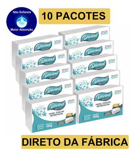 Papel Toalha Interfolha Branco Secar Mãos Banheiro 10 Pacot