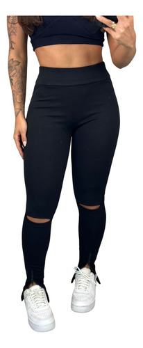 Calça Legging Montaria Zíper Skinny Com Bolso