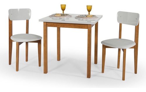 Mesa De Jantar 80x80cm Elisa +2 Cadeiras Completas Off White Cor Off White/off White
