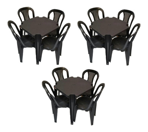 Conjunto Mesa E 4 Cadeiras Bistrô Plástico Preto Kit 3 Jogos