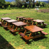 Pack 6 Mesas Restaurant Terraza Picnic Madera 4 Personas