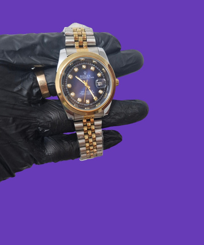 Reloj Rolex Plateado Con Fondo Azul Clon