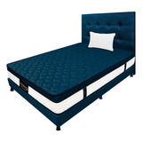 Combo Colchón 100x190 Versalles+base Cama+cabecero+almohada Color Azul