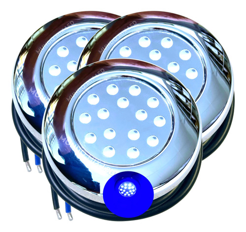 03pçs Luminária Led Piscina 15w Ip68 12v Azul Rosca 1/2 21mm